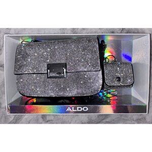 ALDO Black Silver Rhinestone Shoulder Bag & Wallet Set NWT